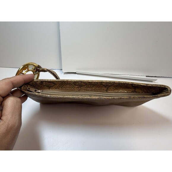 Rachel Abroms Matallic Gold Snakeskin Leather Beaded Handle Wristlet Bag - Picture 6 of 9